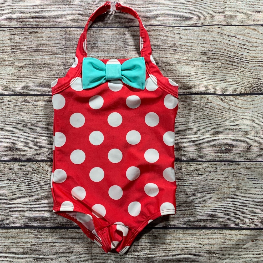 Cat & Jack Red Polka Dot halter one piece 12 month